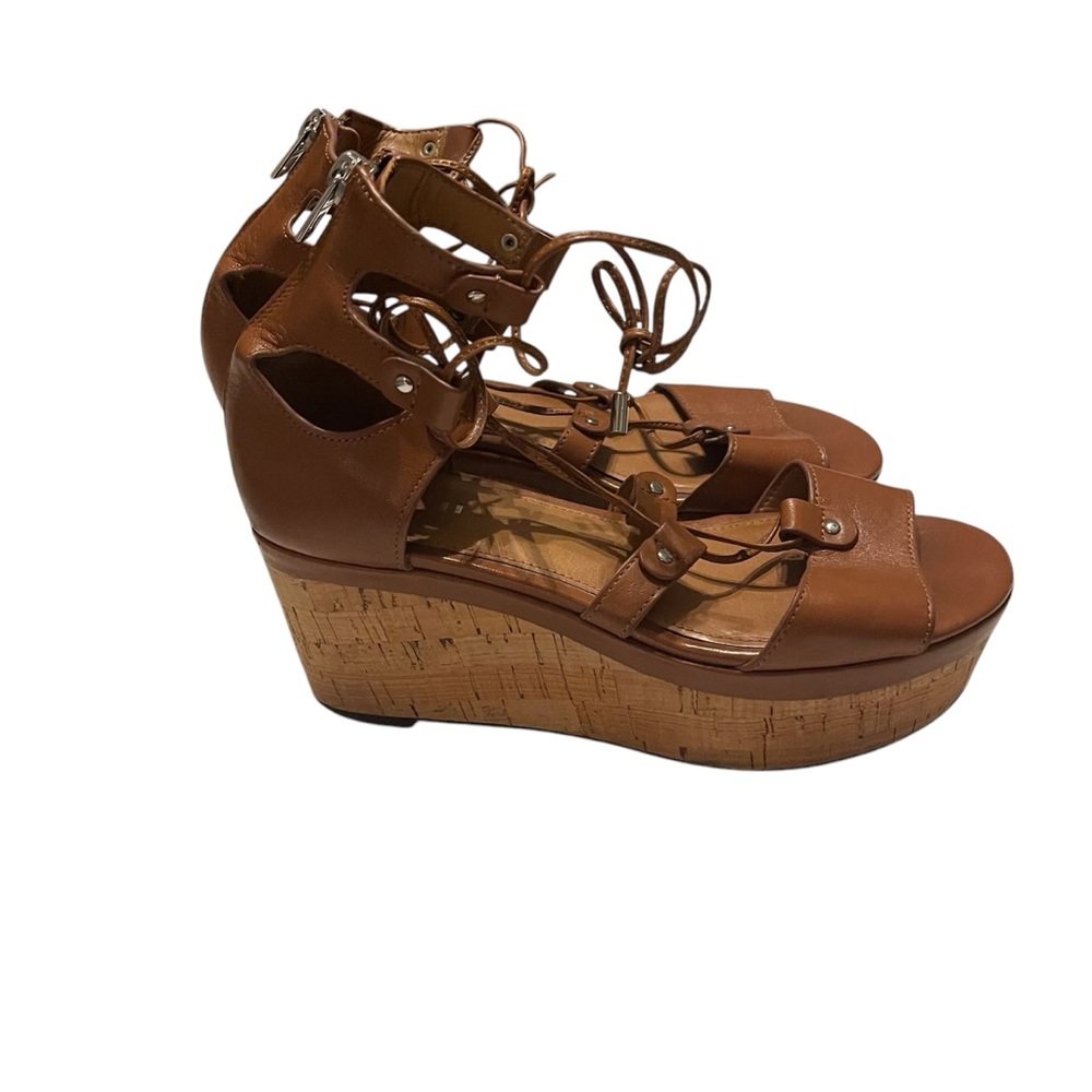 Coach Barkley semi Matte calf wedge sandals brown size 6